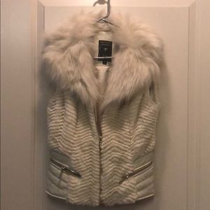 cream white guess fur vest
